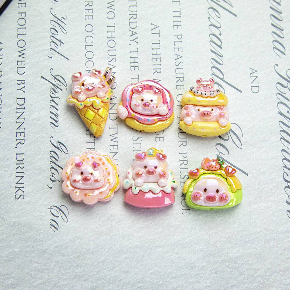 Glossy Pig Resin Beads Playful Dessert Design 10pcs 12