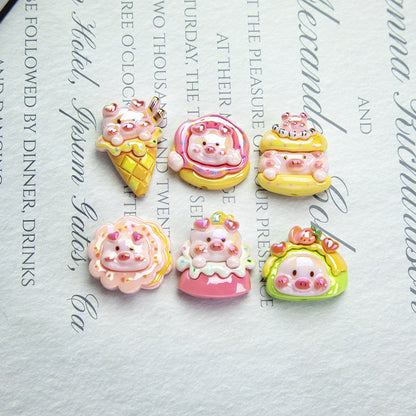 Glossy Pig Resin Beads Playful Dessert Design 10pcs 12