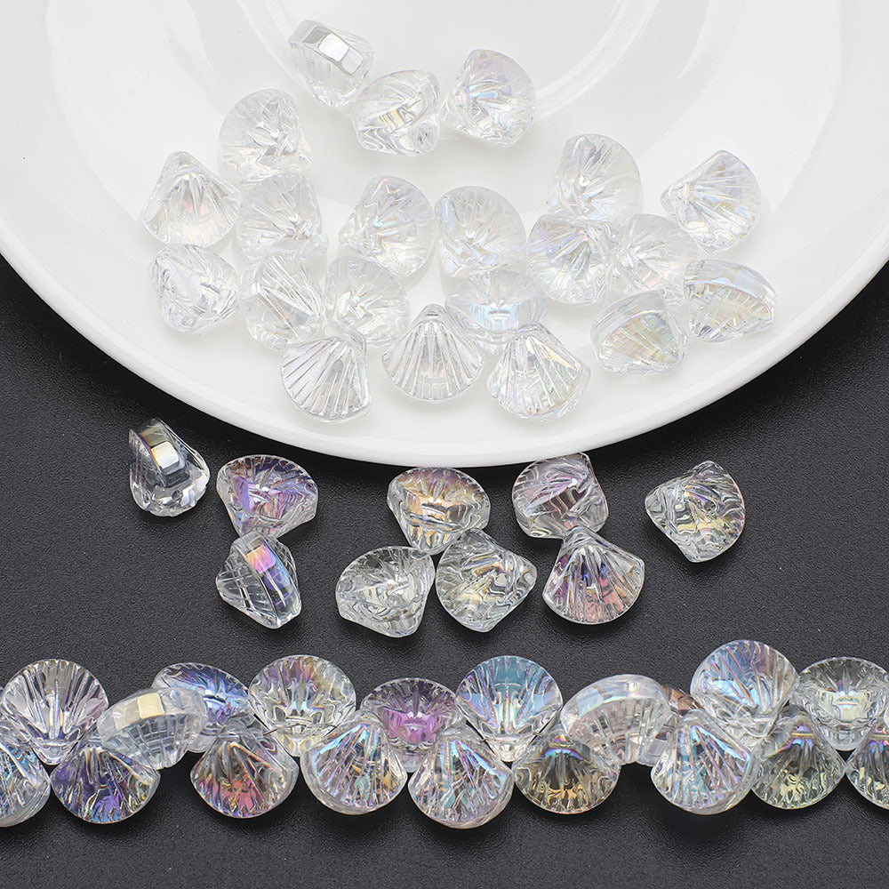 Electroplated Shell Glass Beads 10mm Glossy Ridged Surface 60pcs 22