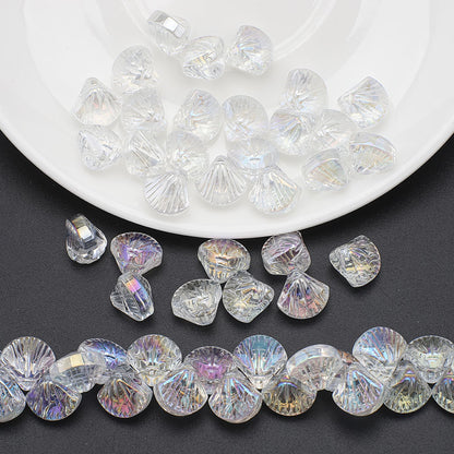 Electroplated Shell Glass Beads 10mm Glossy Ridged Surface 60pcs 22