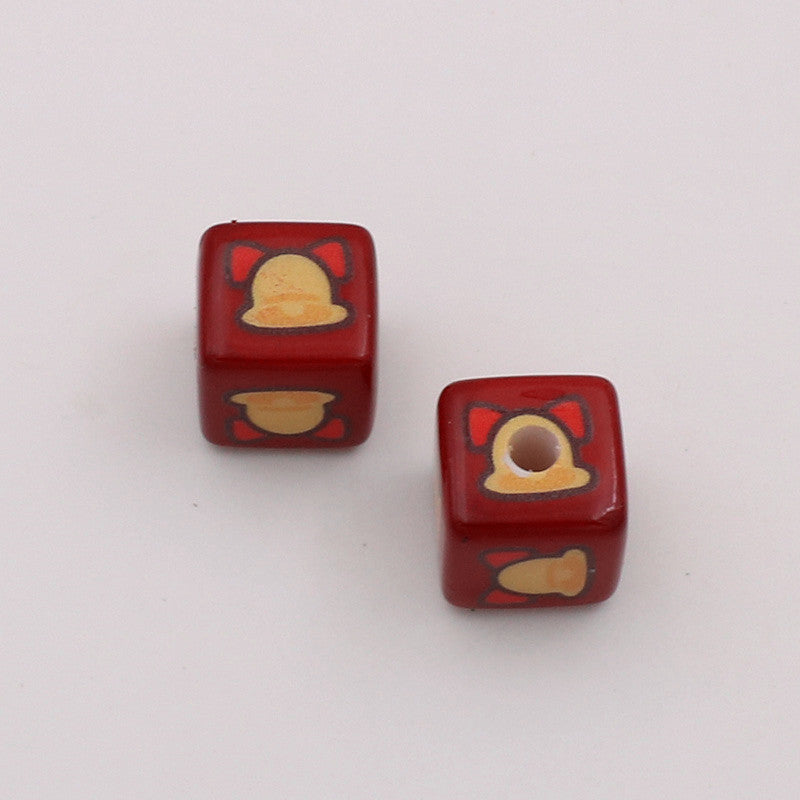Christmas Square Acrylic Beads 14mm Red Printed 20pcs 4