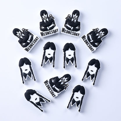 Silicone Focal Beads Wednesday Girl Bold Black and White 20pcs 3