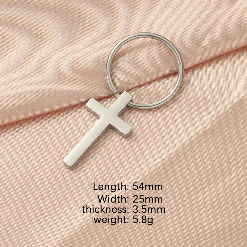 Stainless Steel Cross Keychain Minimalist Polished Silver and Black 6