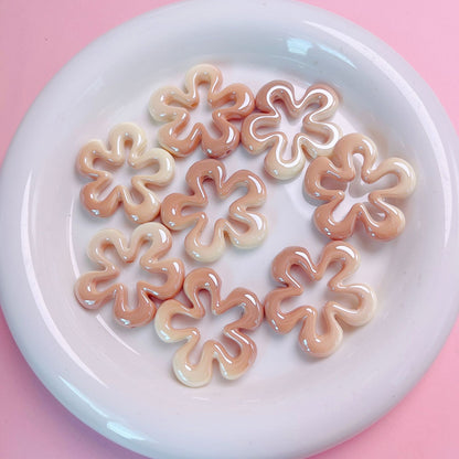 Gradient Hollow Flower Acrylic Beads 32mm Cream Two-Color 5pcs 8