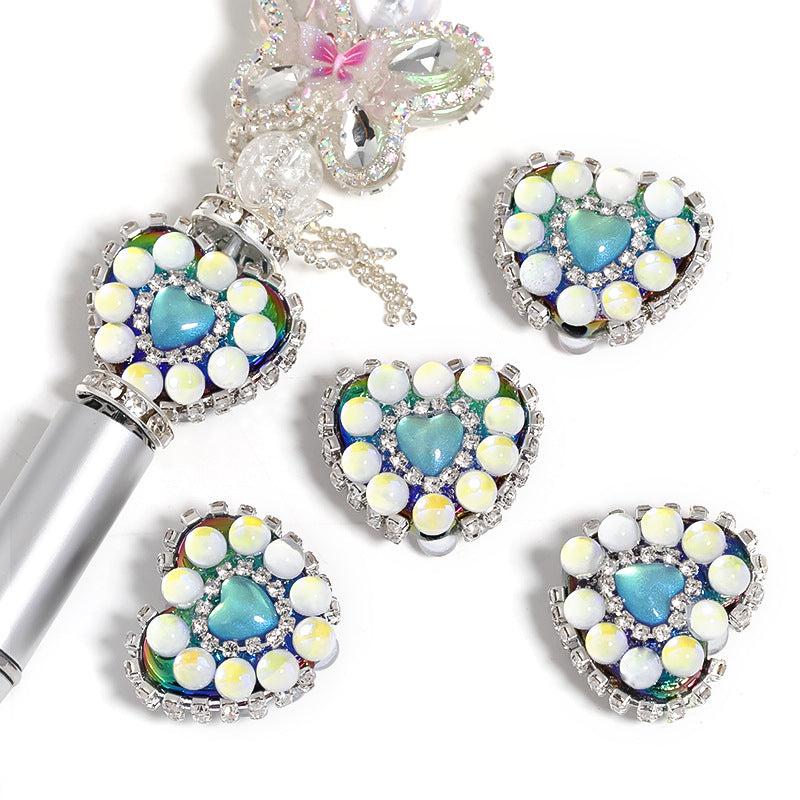 Chain Heart Acrylic Beads 21x25mm Rhinestone Colorful 5pcs 5