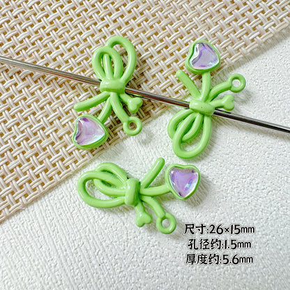 Dotted Bow Metal Beads 20mm Rhinestone Embedded Bow Metal Beads 26mm Painted 10pcs 18