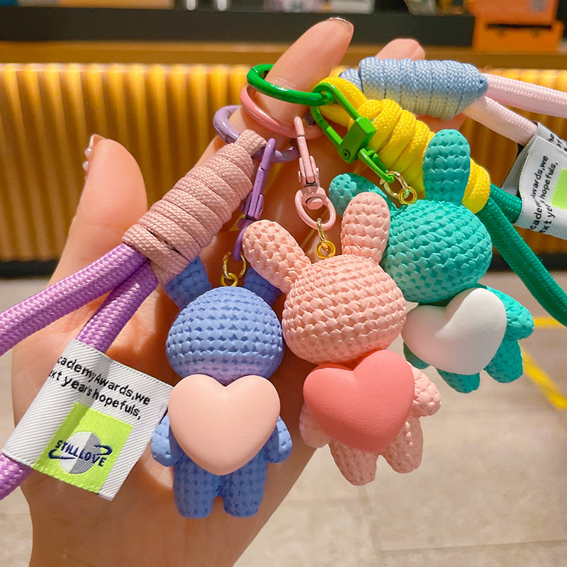 Resin Bunny Keychain Cartoon Heart Shaped Vibrant Colors 3