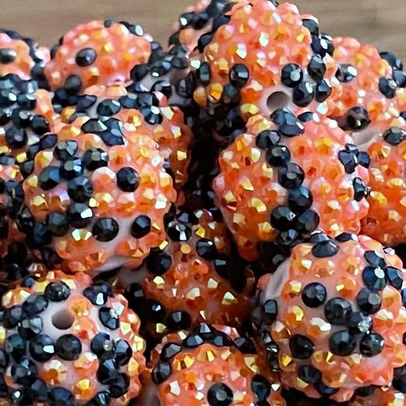 Rhinestone Bubblegum Beads 10-22mm Halloween Black Orange 5pcs 2