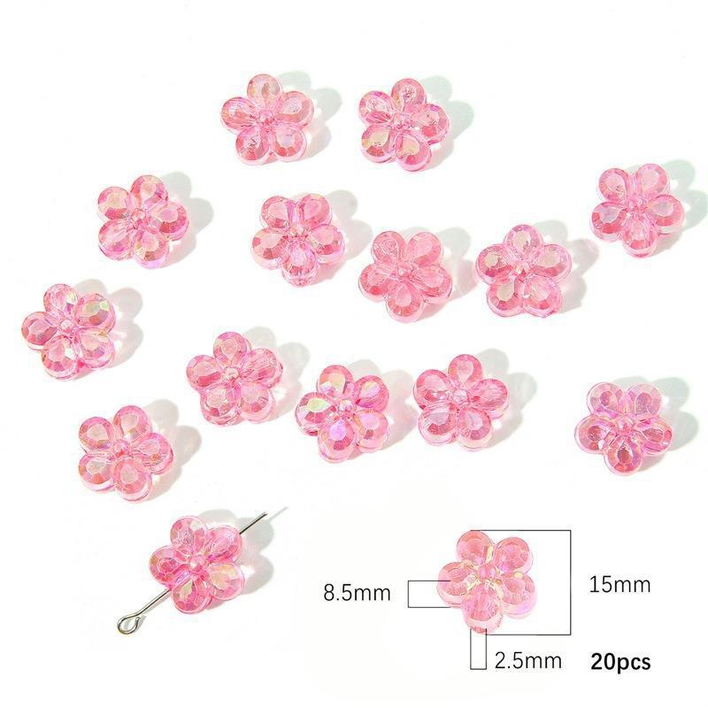Transparent Chubby Five-Petal Flower Acrylic Beads 15mm Colorful 20pcs 8