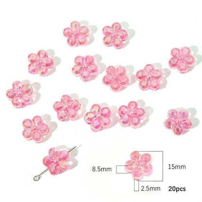 Transparent Chubby Five-Petal Flower Acrylic Beads 15mm Colorful 20pcs 8
