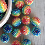 Rhinestone Bubblegum Beads 10-22mm Rainbow Striped Resin Chunky 5pcs 3