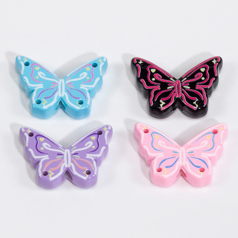 Hand Painted Butterfly Acrylic Beads 25mm Enamel Finish 10pcs 6