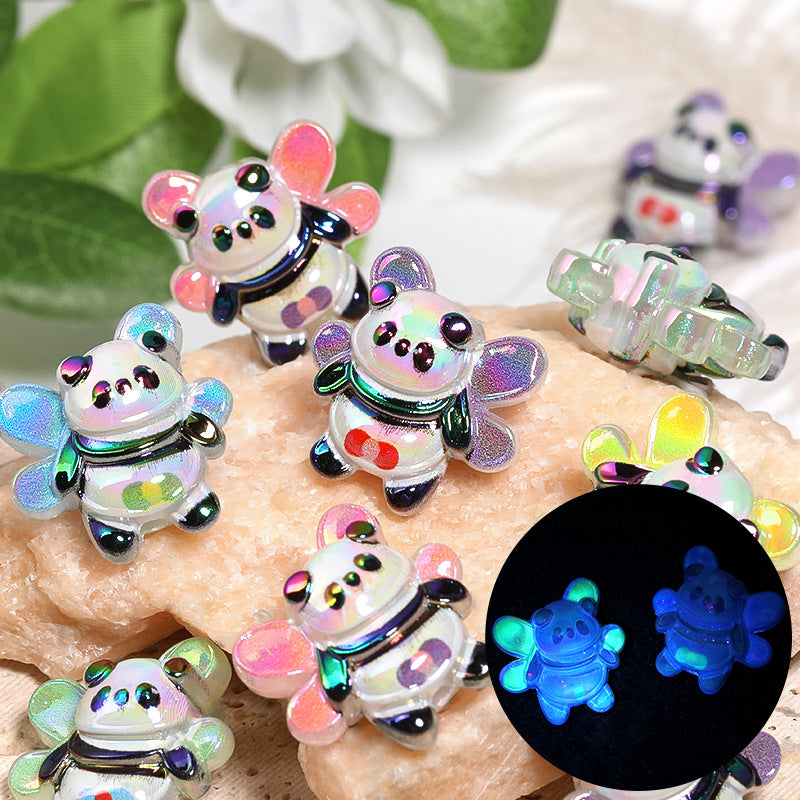 Glow In The Dark Panda Acrylic Beads 23mm Shimmering Wings 25pcs