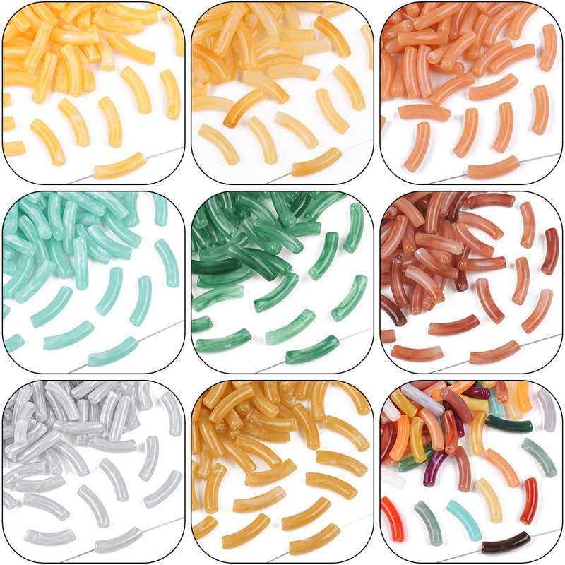 Curved Tube Acrylic Beads 32mm Translucent Mixed Colors 40pcs