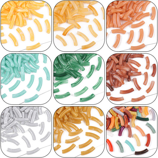 Curved Tube Acrylic Beads 32mm Translucent Mixed Colors 40pcs