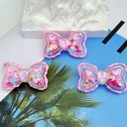 Hand Painted Bow Acrylic Beads 40mm Colorful Heart Design 5pcs 8
