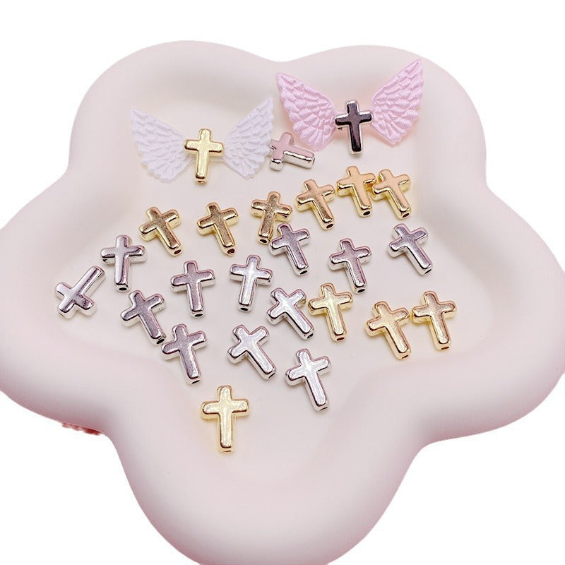 Cross CCB Plastic Acrylic Beads 15mm Metallic Gold Silver 100pcs 4