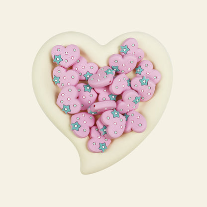 Silicone Focal Beads Pentagram Heart With Tiny Star 20pcs 7