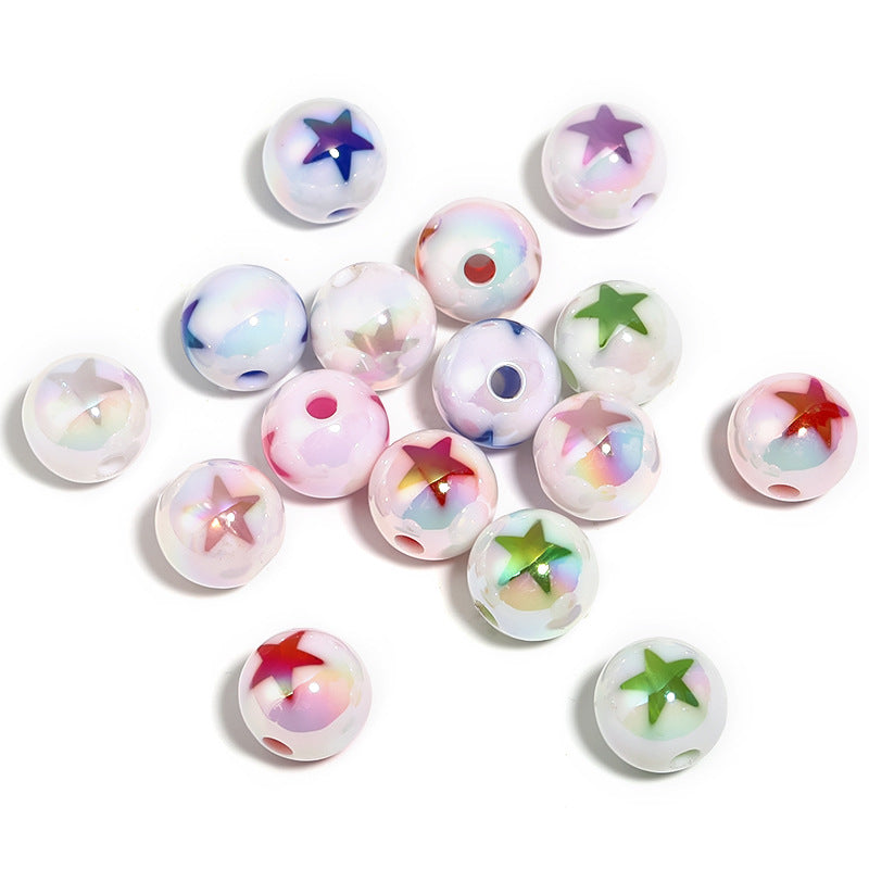 Plating Heart Star Acrylic Beads 16mm Milk White Printed 50pcs 7