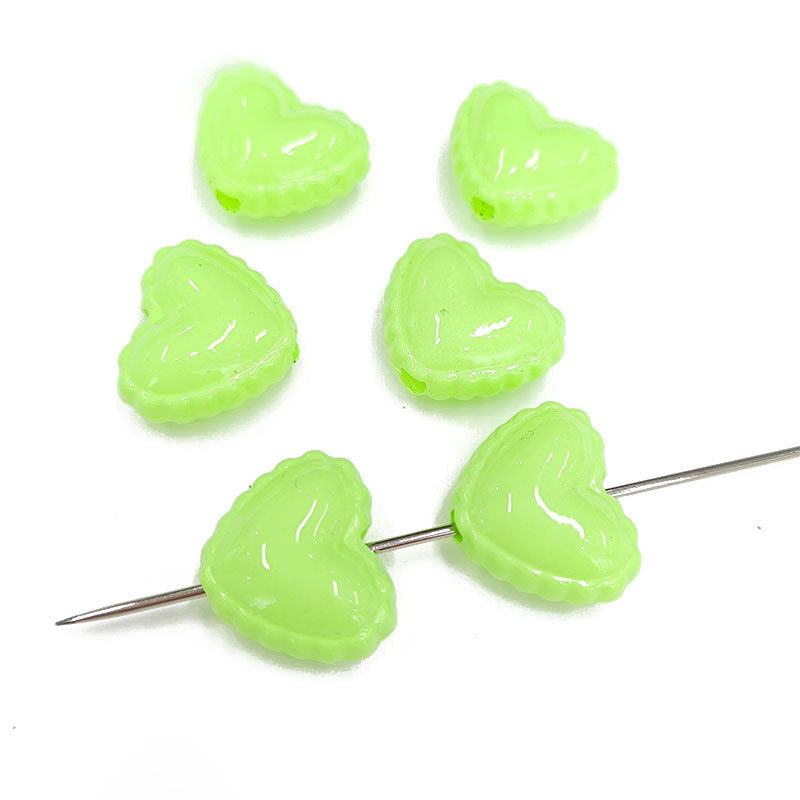 Glossy Painted Lace Heart Acrylic Beads 18mm Colorful Pastel 50pcs 16