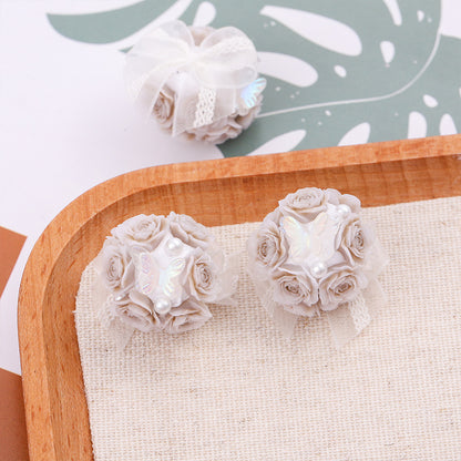 Flower Cluster Clay Beads 23mm Polymer Roses with Bow 5pcs 12