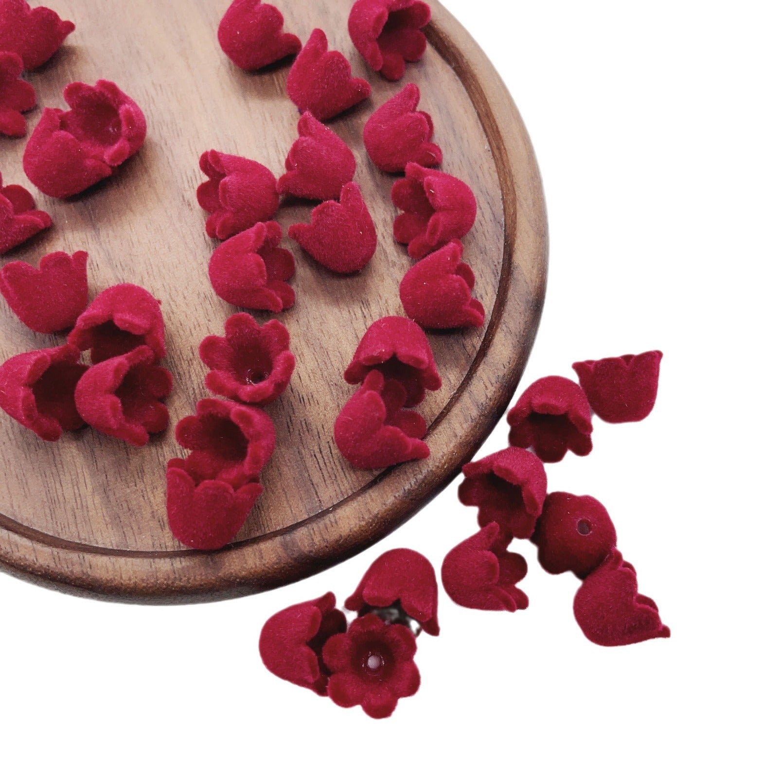 Flocking Tulip Flower Acrylic Beads 9x11mm Velvet Texture 50pcs 5