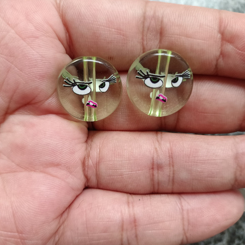 Clear Expression Acrylic Beads 18mm Printed Glossy 100pcs 4