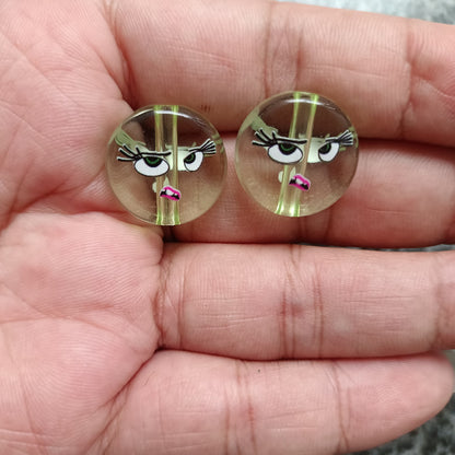 Clear Expression Acrylic Beads 18mm Printed Glossy 100pcs 4