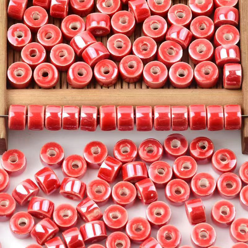 Cylindrical Ceramic Beads 6mm Glossy Rainbow Spacer 10pcs 5