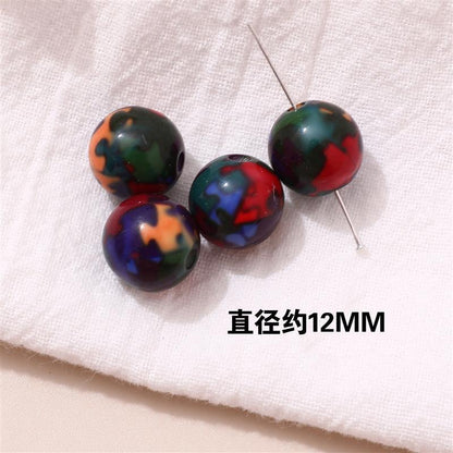 Japanese Vintage Showa Printed Resin Beads 10/12mm Glossy Floral 15pcs 29