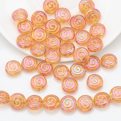 Electroplated Flat Spiral Glass Beads 12mm Metallic Iridescent 30pcs 10