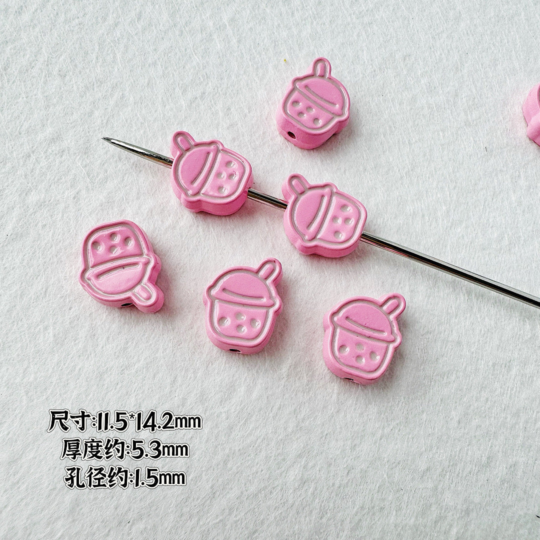 Heart Metal Beads Baking Painted Bubble Tea Design Alloy 10pcs 13