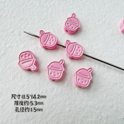 Heart Metal Beads Baking Painted Bubble Tea Design Alloy 10pcs 13
