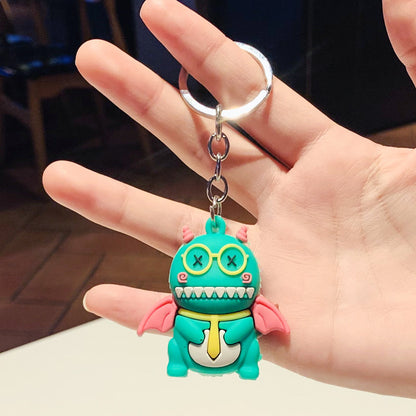 Silicone Dinosaur Keychain Cartoon Animal with Wings and Smile 7