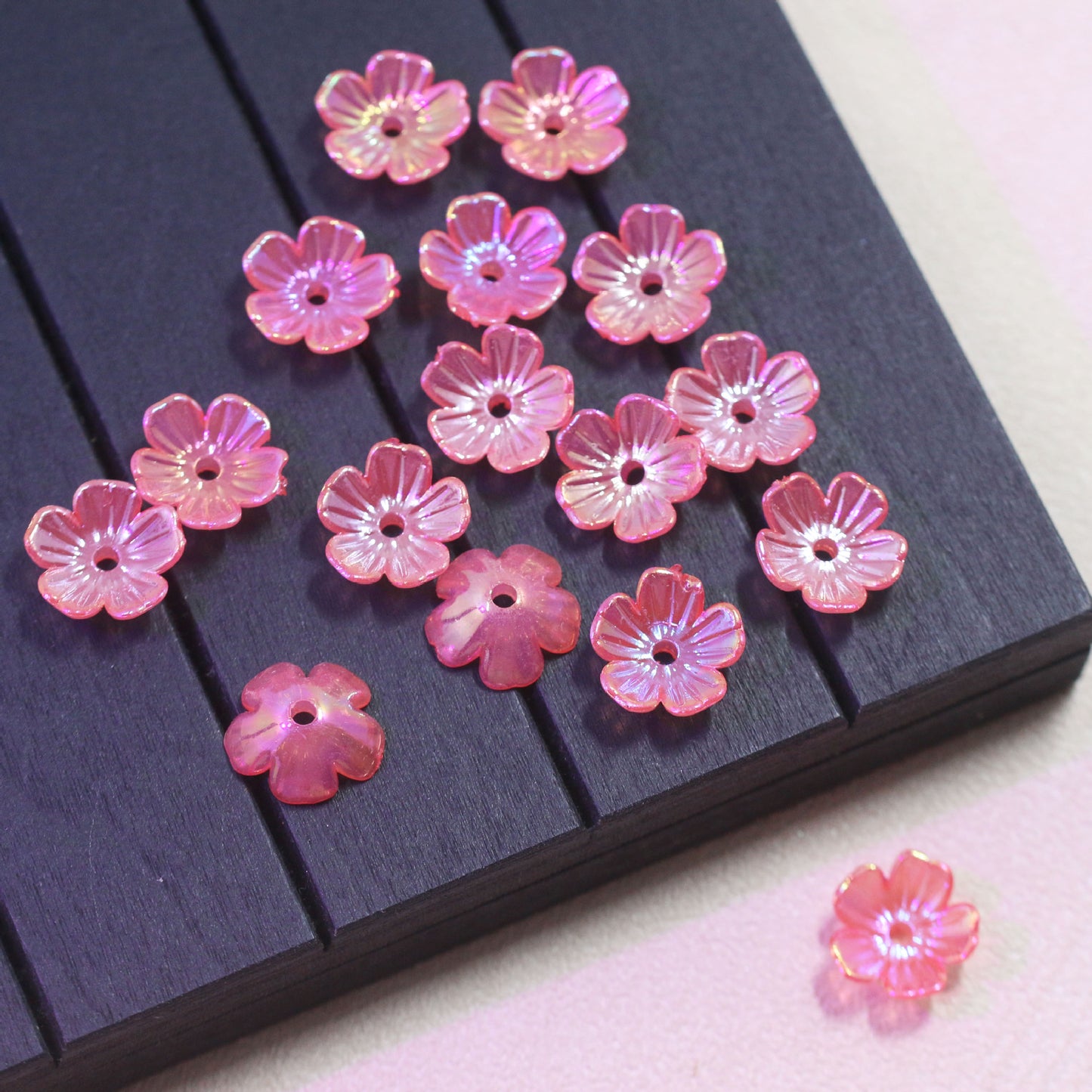 Plated Five Flower Acrylic Beads 11mm Iridescent Pastel 100pcs 8