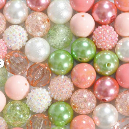 Bubblegum Beads 20mm Skin Pink Light Green Peach Chunky Mix 50pcs 2