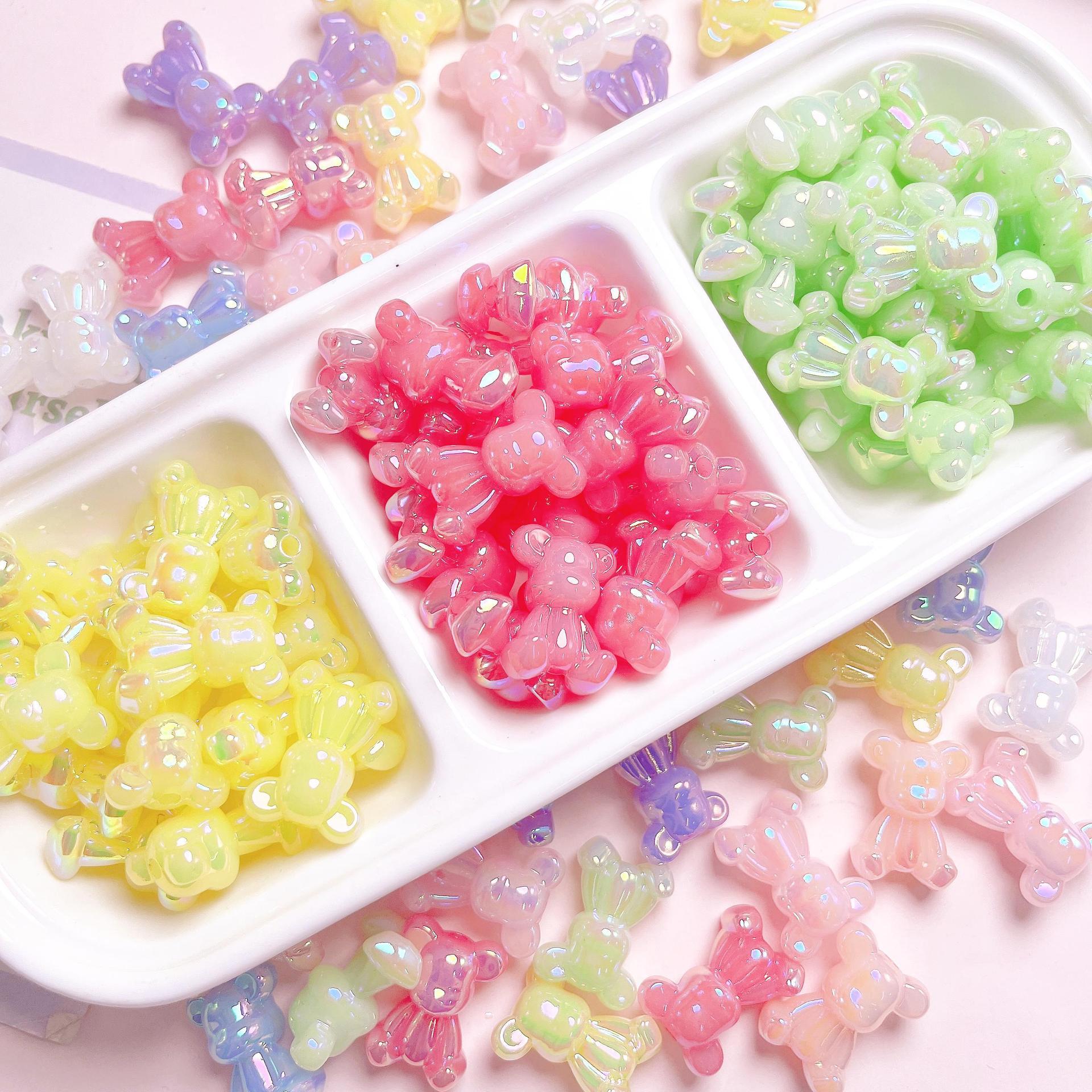 Glow In The Dark Jelly Bear Acrylic Beads 24mm Iridescent Plated 10pcs