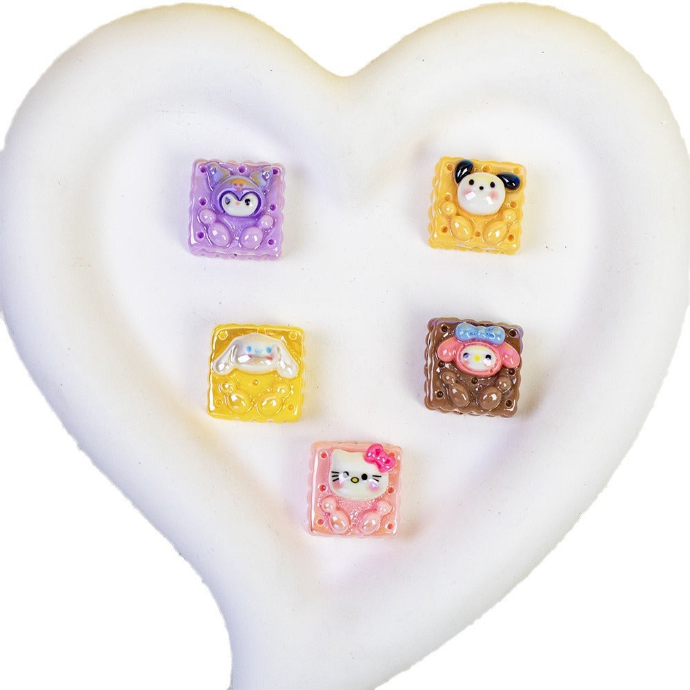 Cartoon Square Resin Beads 20mm Glossy Colorful 10pcs 5
