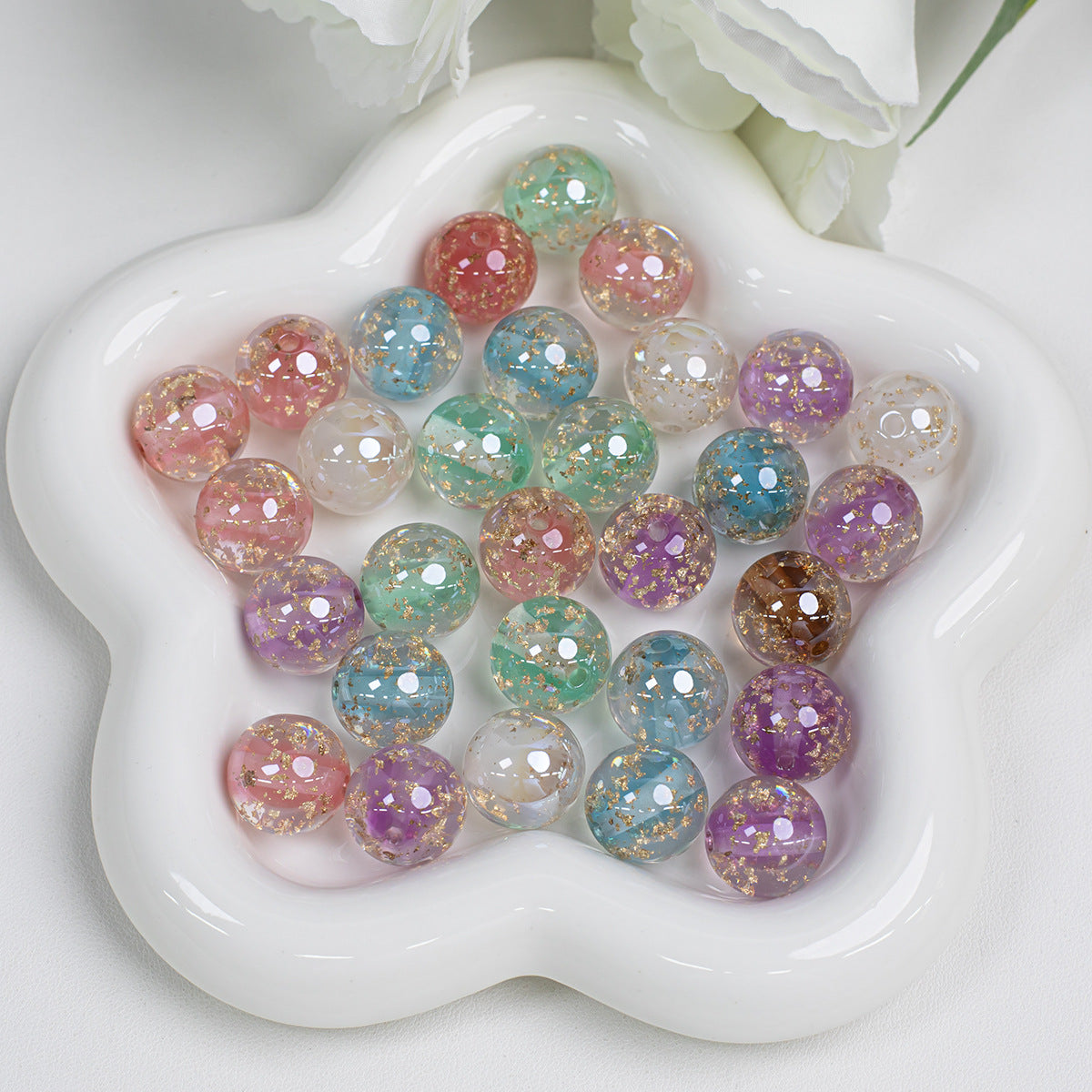 Clear Round Acrylic Beads 12mm 16mm Gold Foil Filled 40pcs 6