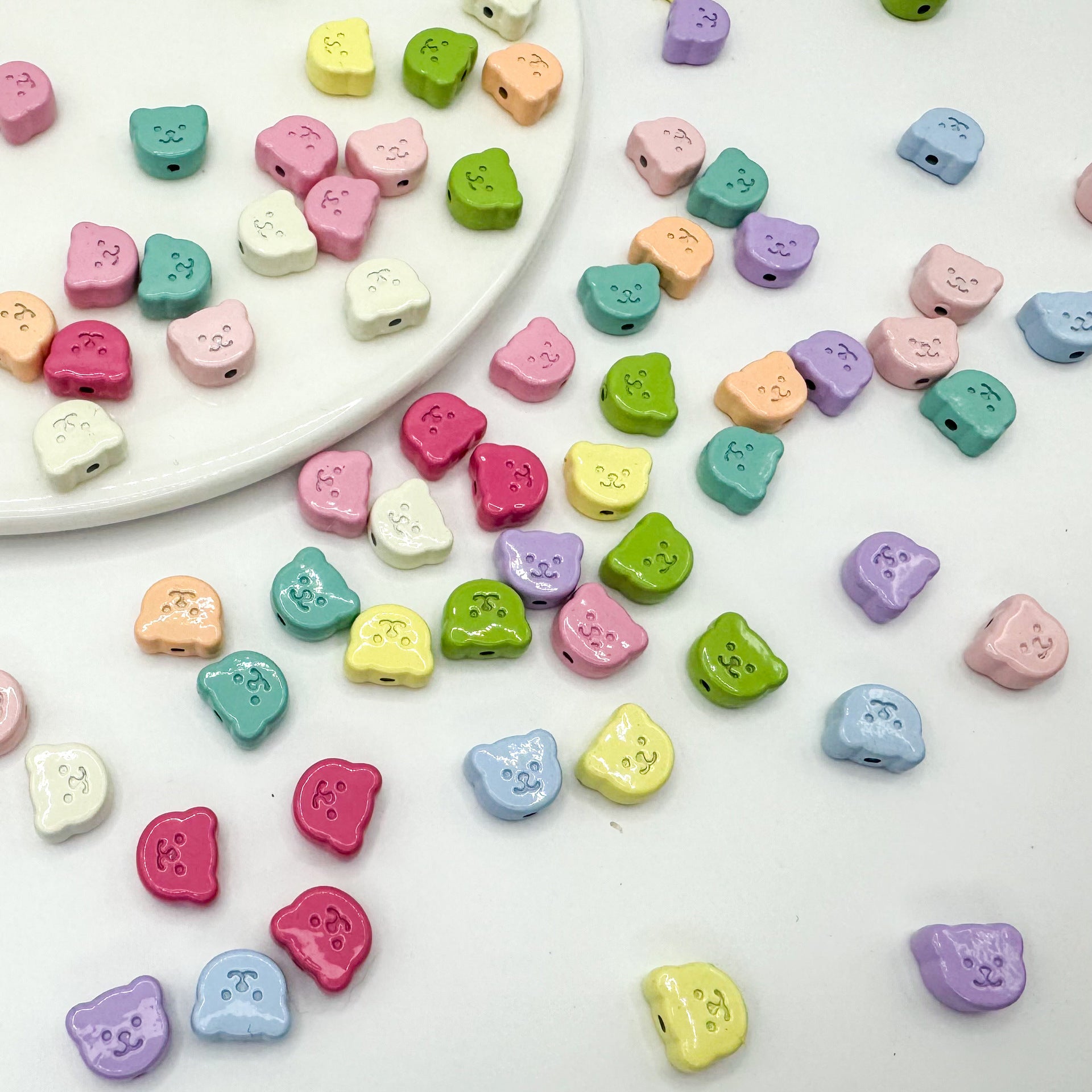 Teddy Bear Metal Beads 10mm Glossy Painted Alloy 10pcs