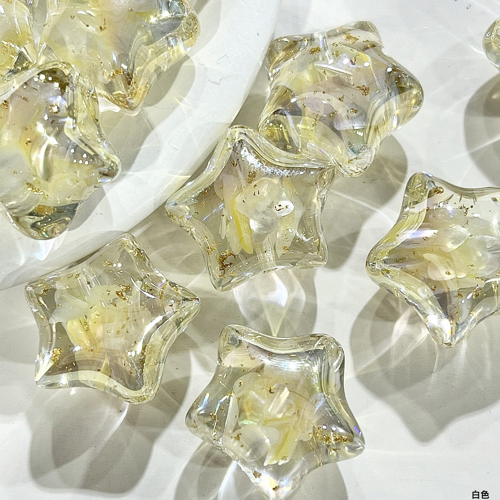 Clear Floral Star Resin Beads 22mm Translucent with Gold Flakes 10pcs 6