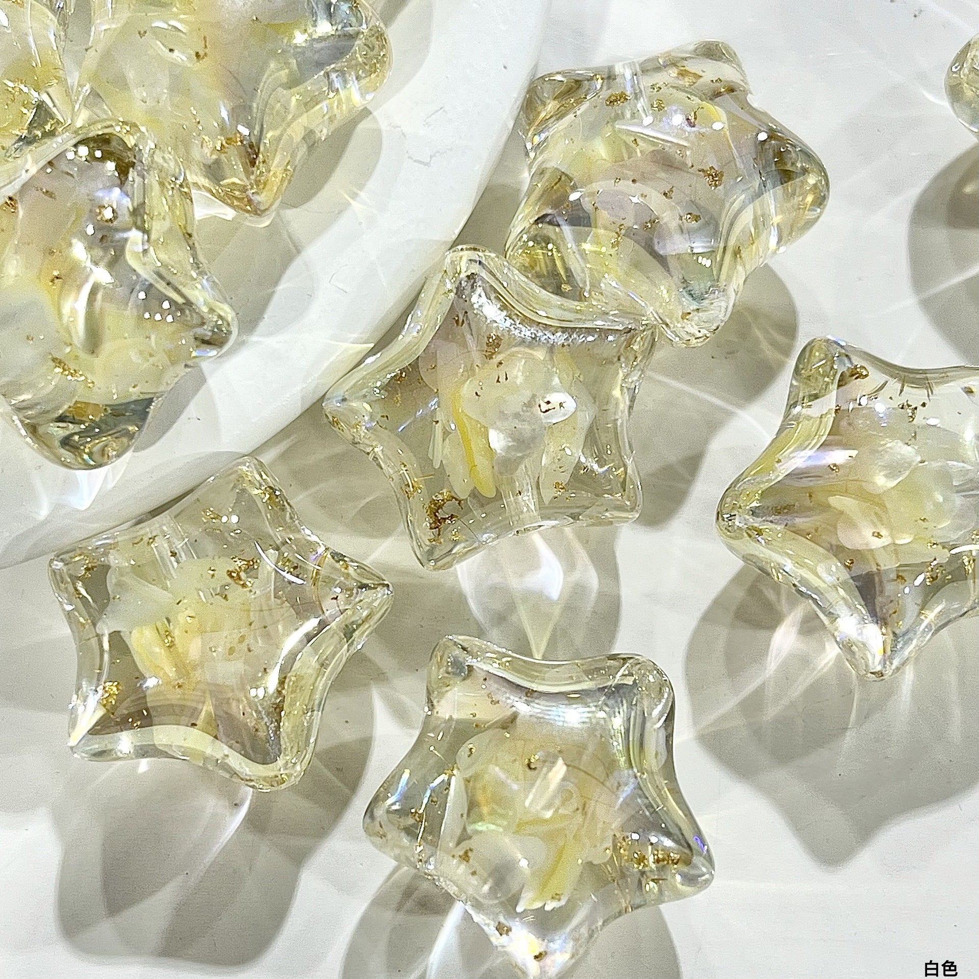 Clear Floral Star Resin Beads 22mm Translucent with Gold Flakes 10pcs 6