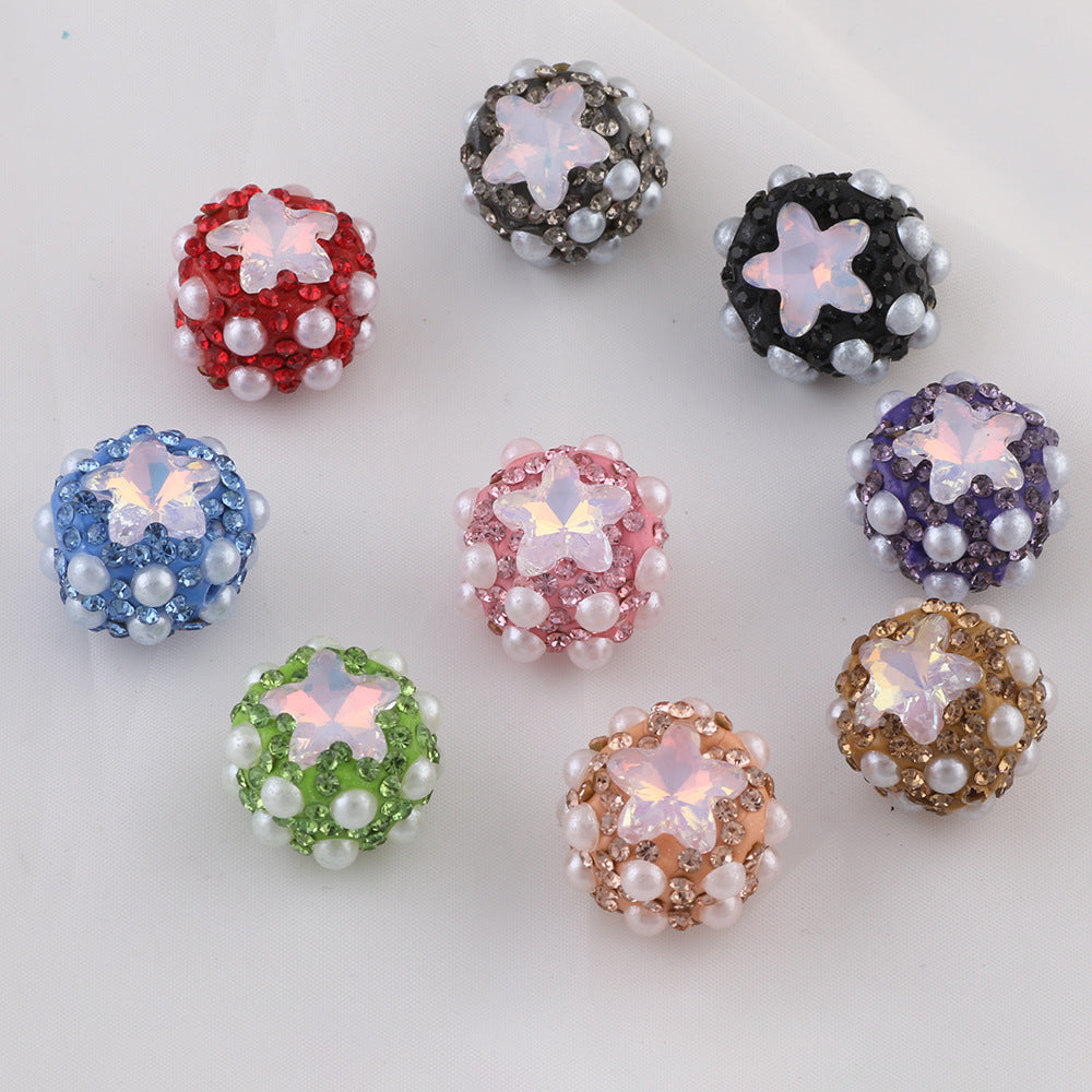 Embellished Star Clay Beads 18mm Pearl Rhinestone Bubblegum 10pcs