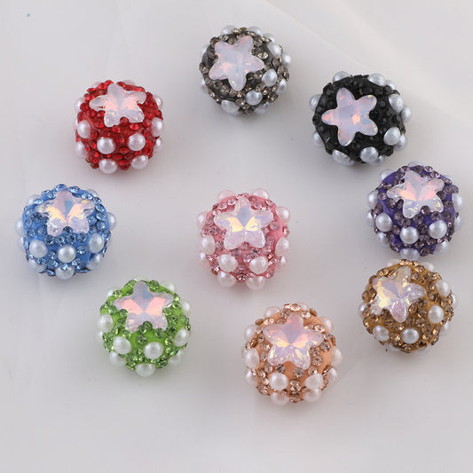 Embellished Star Clay Beads 18mm Pearl Rhinestone Bubblegum 10pcs