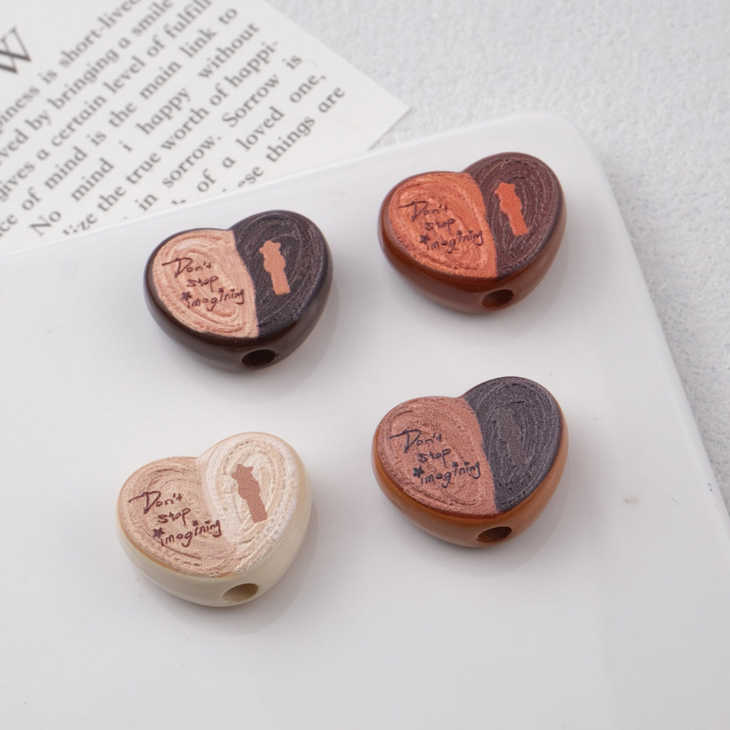 Coffee Bean Heart Acrylic Beads 22mm Rustic Woodgrain Texture 20pcs 3