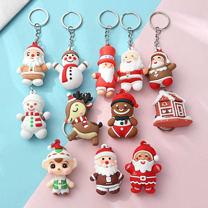 PVC Christmas Santa Claus Snowman Keychain Festive Holiday Charm 2