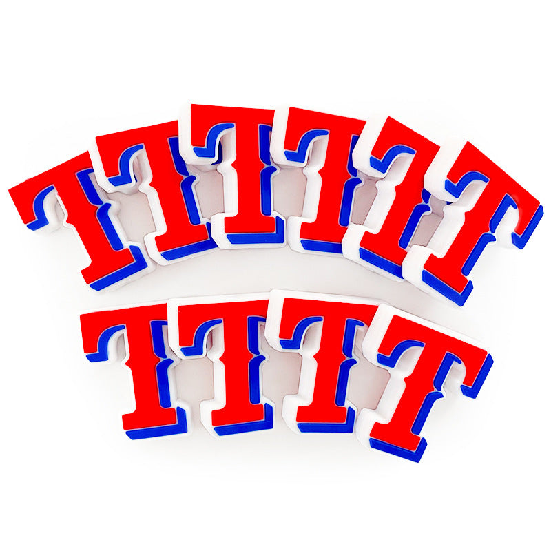 Silicone Focal Beads English Letter T Varsity Style Layered Color Blocking 20pcs 3