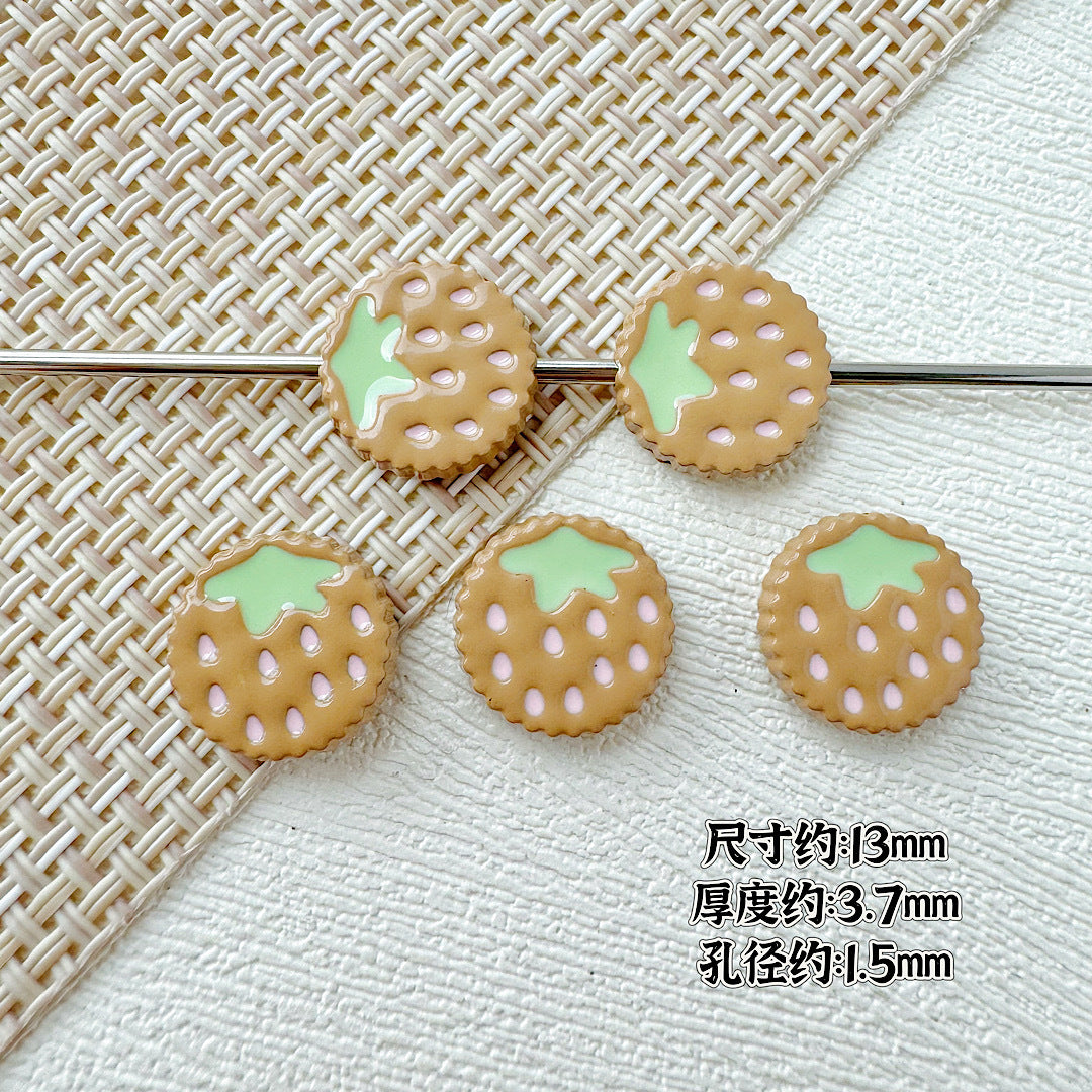 Strawberry Biscuit Metal Beads 13mm Painted Enamel 10pcs 10