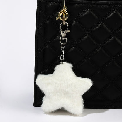 Plush Star Keychain Five-Pointed Soft Fuzzy Pink Charm 2