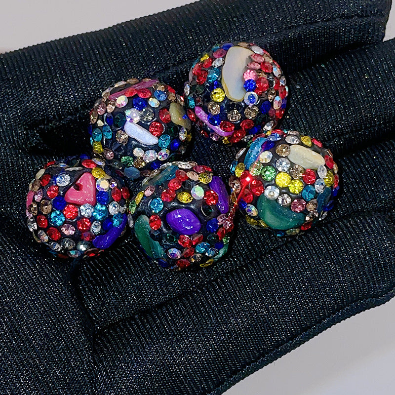 Natural Shell Embeded Rhinestone Bubblegum Ball Rhinestone Beads 16mm 10pcs 6